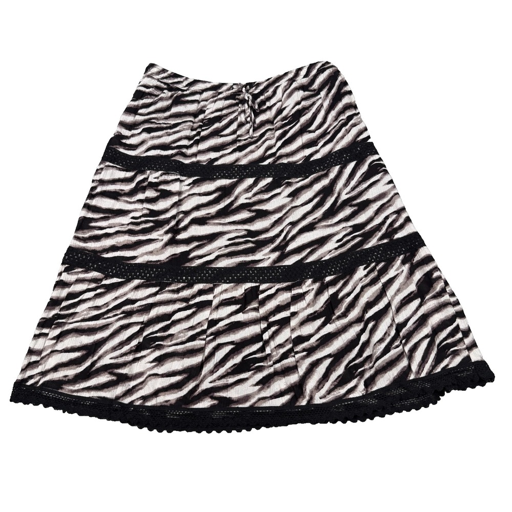 Studio West Skirt Womens XL Zebra Print Tiered Lace Trim Lined Y2K Boho Midi